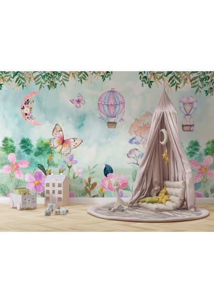 Kelebek Diyarı Renkli Temalı Çocuk Odası Duvar Kağıdı
