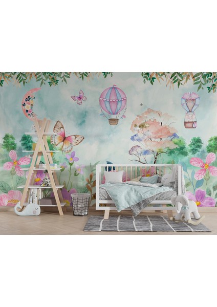 Kelebek Diyarı Renkli Temalı Çocuk Odası Duvar Kağıdı indirimleri