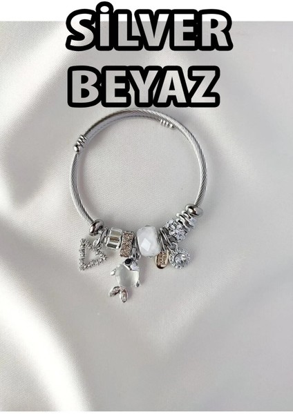 Gümüş Renk Beyaz Balık Charmlı Pandora Çelik Bileklik - 3157