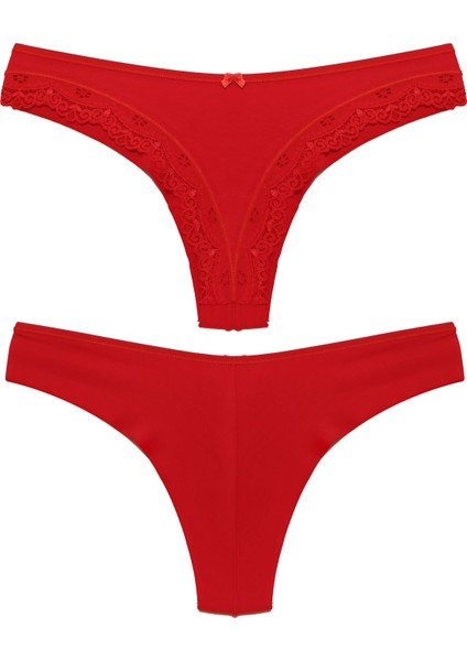 Kırmızı Gri Renk Seçenekli Kenarları Dantelli Brazilian Bikini Külot fiyatları