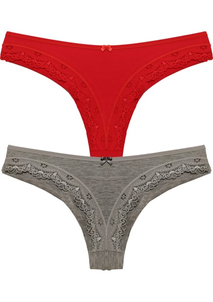 Kırmızı Gri Renk Seçenekli Kenarları Dantelli Brazilian Bikini Külot modelleri