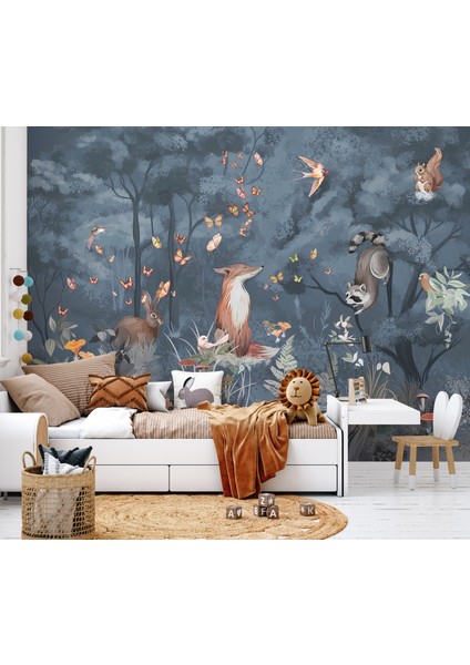 Mavi Orman Safari Hayvanlar Çocuk Odası Duvar Kağıdı fiyatları