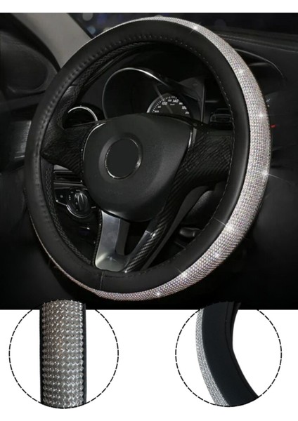 Gümüş Taşlı Direksiyon Kılıfı Derili Geçmeli