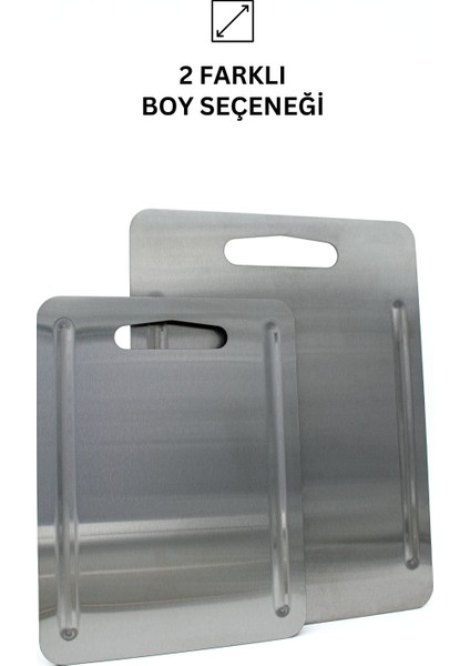 KitchenPro Paslanmaz Çelik Kesme Tahtası (Büyük Boy - 29x38 Cm)