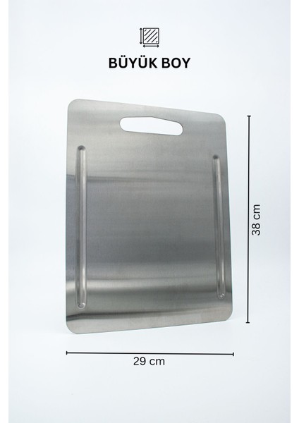 KitchenPro Paslanmaz Çelik Kesme Tahtası (Büyük Boy - 29x38 Cm)