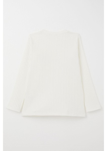 Kız Çocuk Uzun Kollu Tişört Kelebek Armalı Incili 8-14 Yaş, Ekru fiyatları