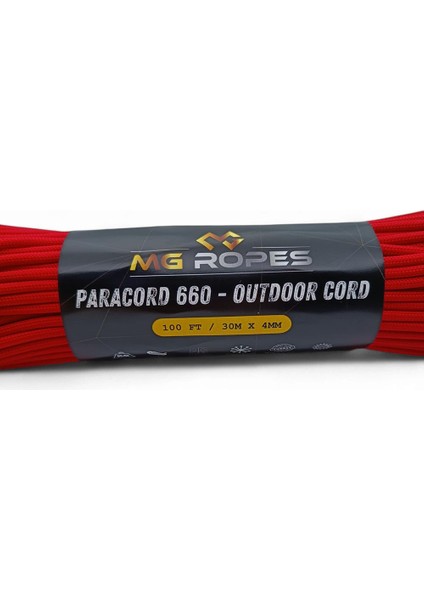 Polyester Paracord Ip 4 mm Kırmızı 30 Metre