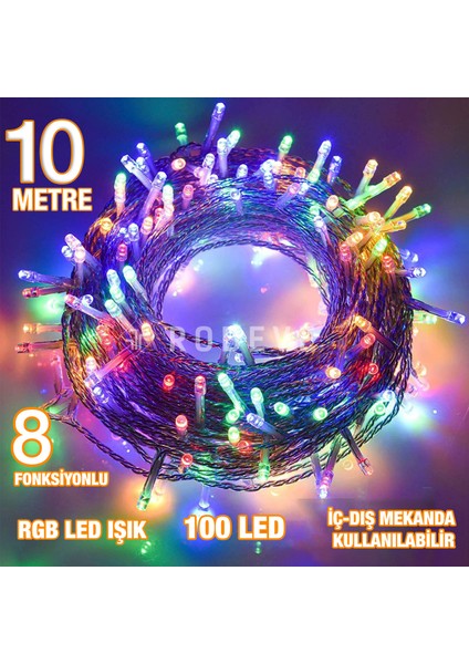 10 Metre 100 Ledli Fişli LED Işık RGB Karışık Renk Yılbaşı Led Işık Dekor Lambası Yılbaşı Ağacı Işığı Organizasyon LED Işık