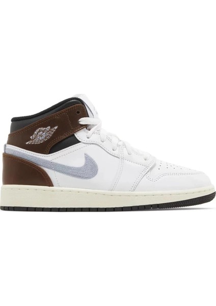 Air Jordan 1 Mıd Se Leather Sneaker Deri Bilekli Günlük Spor Ayakkabı Beyaz Kahve Duman