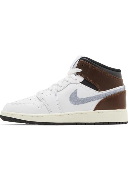 Air Jordan 1 Mıd Se Leather Sneaker Deri Bilekli Günlük Spor Ayakkabı Beyaz Kahve Duman fiyatları