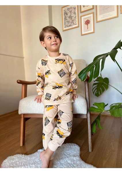 Kepçe Desenli Pijama Takımı Bej - 9-10