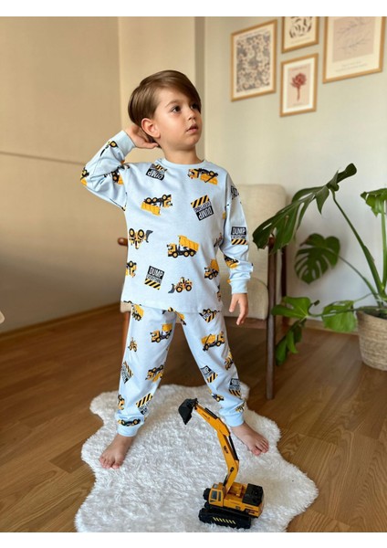 Kepçe Desenli Pijama Takımı Mavi - 3-4