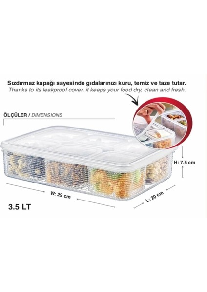 6 Parça 3 Adet 3500ML Saklama Kabı Sızdırmaz, Mikrodalga, Derin Dondurucu, Buzluk, Erzak, Piknik