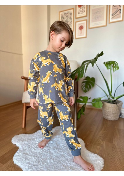 Simba Desenli Erkek Pijama Takımı Füme - 4-5