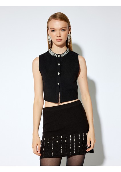 x Melis Ağazat - Standart Bel Mini Taşlı Triko Etek fiyatları