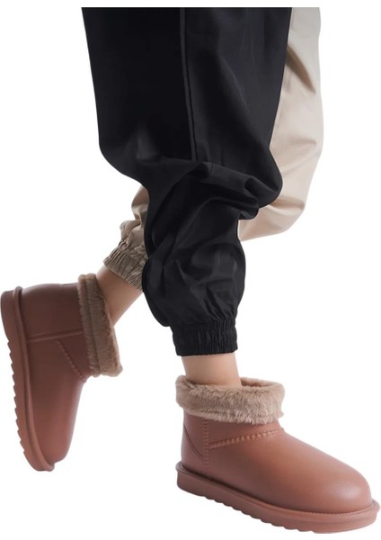 Yuvarlak Burun Kadın Kürklü Kısa Yağmur Botu TABA fırsatları