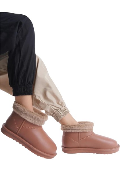 Yuvarlak Burun Kadın Kürklü Kısa Yağmur Botu TABA indirimleri