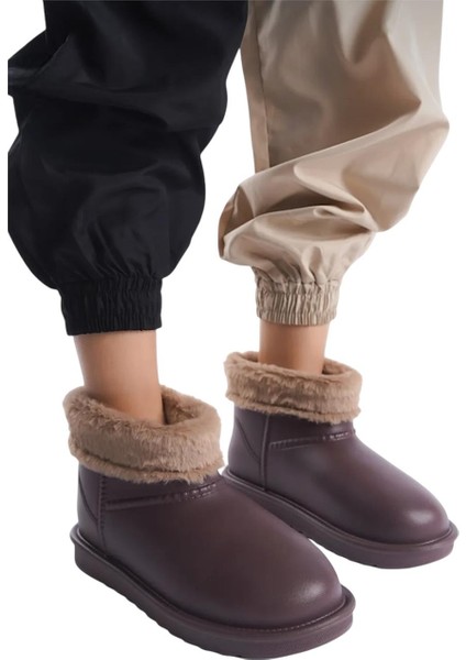 Yuvarlak Burun Kadın Kürklü Kısa Yağmur Botu KAHVERENGİ indirimleri