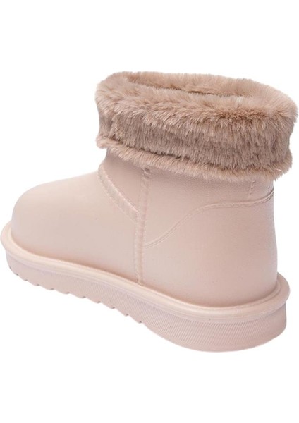 Yuvarlak Burun Kadın Kürklü Kısa Yağmur Botu BEJ modelleri