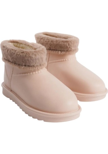 Yuvarlak Burun Kadın Kürklü Kısa Yağmur Botu BEJ fırsatları