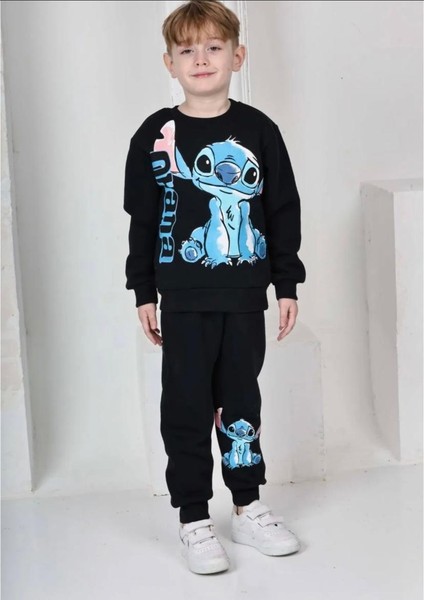 Erkek Çocuk Stitch Üç Iplik Şardonlu Siyah Takım
