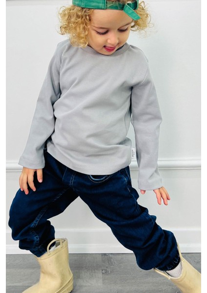Erkek Çocuk Jean Pantolon Bağcıklı Paçası Lastikli 1.5-5 Yaş, Koyu Mavi