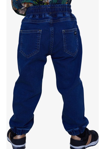 Erkek Çocuk Jean Pantolon Bağcıklı Paçası Lastikli 1.5-5 Yaş, Koyu Mavi