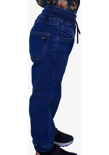 Erkek Çocuk Jean Pantolon Bağcıklı Paçası Lastikli 1.5-5 Yaş, Koyu Mavi