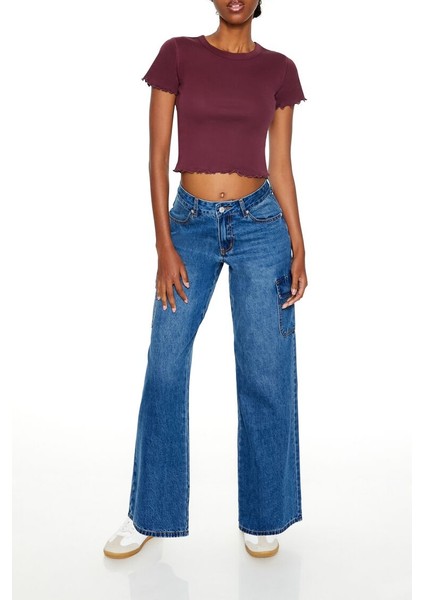 F21 Low-Rise Wide-Leg Kargo Jean Pantolon