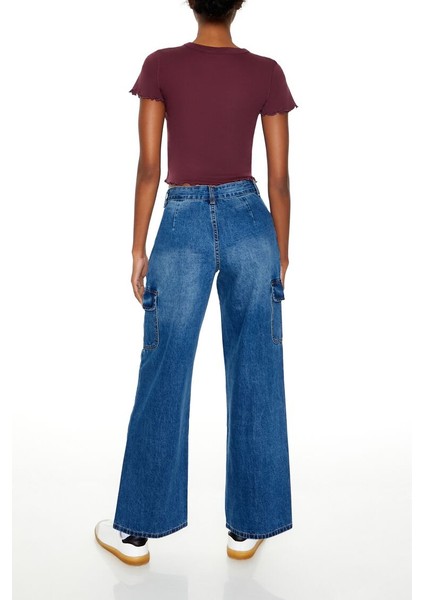 F21 Low-Rise Wide-Leg Kargo Jean Pantolon