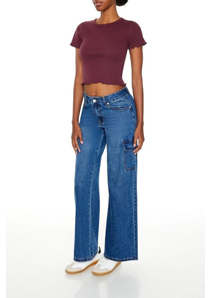 F21 Low-Rise Wide-Leg Kargo Jean Pantolon