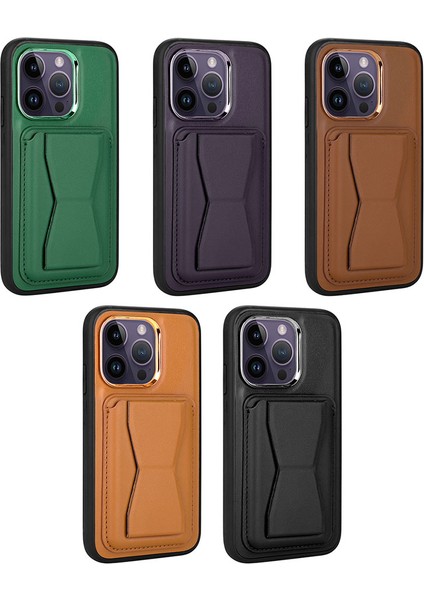Apple iPhone 14 Pro Kılıf Kartlıklı Standlı ​pu Deri Memo Kapak-Siyah