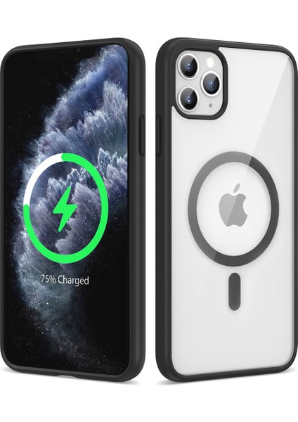 Apple iPhone 11 Pro Max Kılıf Magsafe Wireless Şarj Özellikli Silikon Ege Kapak-Siyah