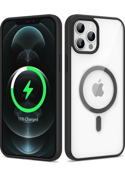 Apple iPhone 12 Pro Kılıf Magsafe Wireless Şarj Özellikli Silikon Ege Kapak-Siyah