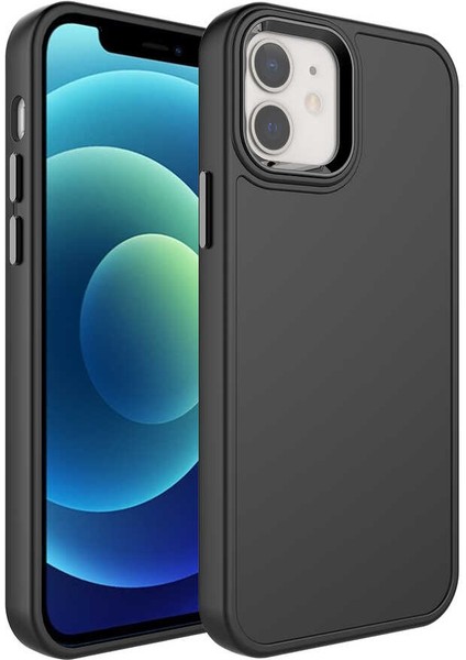 iPhone 11 Kılıf Metal Çerçeve ve Buton Tasarımlı Sert Botox Kapak-Siyah