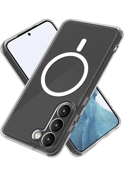 Galaxy S23 Plus Kılıf Magsafe Şarj Özellikli Şeffaf Sert Pc Embos Kapak-Renksiz