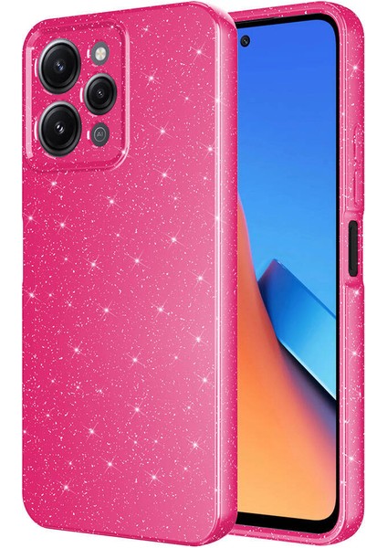 Xiaomi Redmi 12 Kılıf Kamera Korumalı Simli Lüks Koton Kapak - Pembe Koyu