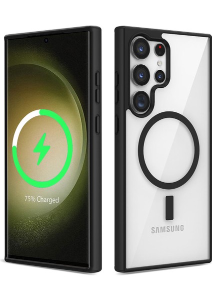 Galaxy S23 Ultra Kılıf Magsafe Wireless Şarj Özellikli Silikon Ege Kapak-Siyah
