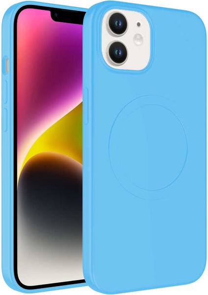 Apple iPhone 11 Kılıf Magsafe Wireless Şarj Özellikli Pastel Renk Silikon Plas Kapak - Mavi Açık