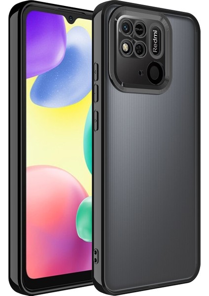 Xiaomi Redmi 10C Kılıf Kamera Korumalı Logo Gösteren Zore Omega Kapak-Siyah