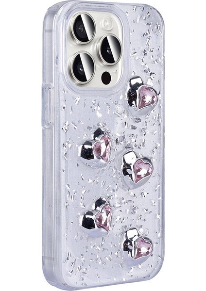 Apple iPhone 15 Pro Max Kılıf Airbagli Simli Arka Yüzey Işıltı Silikon Kapak - Beyaz - Yıldız