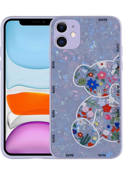 Apple iPhone 11 Kılıf Desenli Sert Silikon Mumila Kapak-Lilac Bear