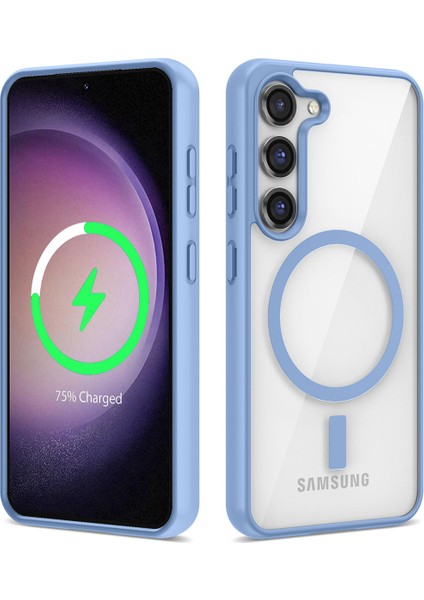 Galaxy S23 Plus Kılıf Magsafe Wireless Şarj Özellikli Silikon Ege Kapak-Mavi