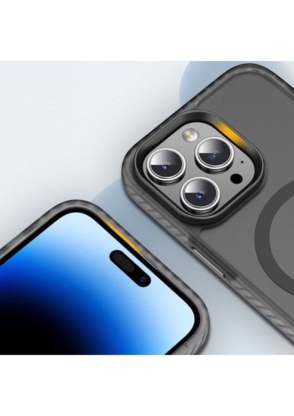 iPhone 14 Pro Kılıf Mat Arka Yüzey Wireless Şarj Özellikli Locik Kapak-Derin Mor indirimleri