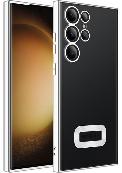 Galaxy S23 Ultra Kılıf Kamera Korumalı Logo Gösteren Omega Kapak-Gümüş