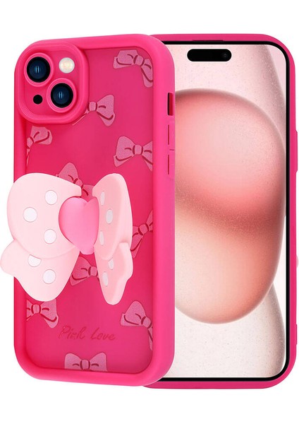 Apple iPhone 15 Kılıf Kamera Korumalı Figür Tasarımlı Kapya Kapak - Pembe Açık