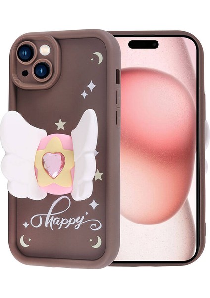 Apple iPhone 15 Kılıf Kamera Korumalı Figür Tasarımlı Kapya Kapak - Pembe Açık