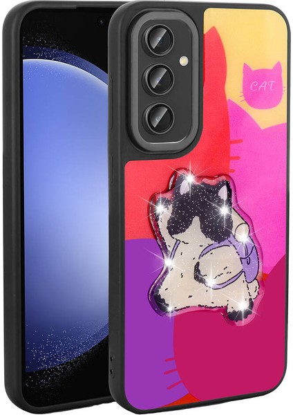 Galaxy A35 Kılıf Parlayan Kabartmalı Ikonik Figürlü Amas Silikon Kapak-Mor