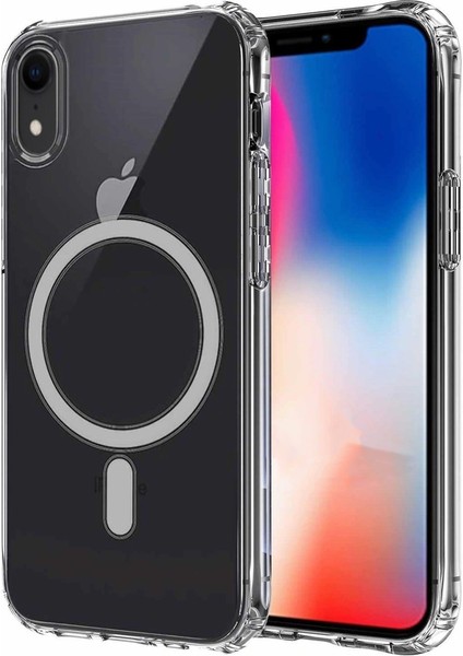 Apple iPhone Xr 6.1 Uyumlu Magsafe Şarj Özellikli Şeffaf Sert Pc Embos Kapak-Renksiz