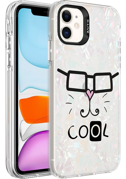 Apple iPhone 12 Kılıf Mermer Desenli Marbello Kapak - Beyaz